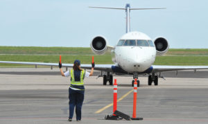 A Delta flight lands at the Pocatello Regional Airport. 
